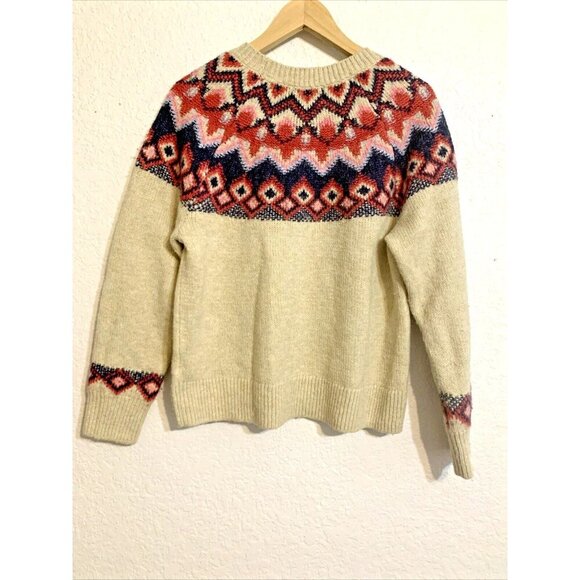 Women’s Fair Isle Wool Sweater Ivory Multicolor Diamond Pattern Sz M Nordiccore - Picture 12 of 13